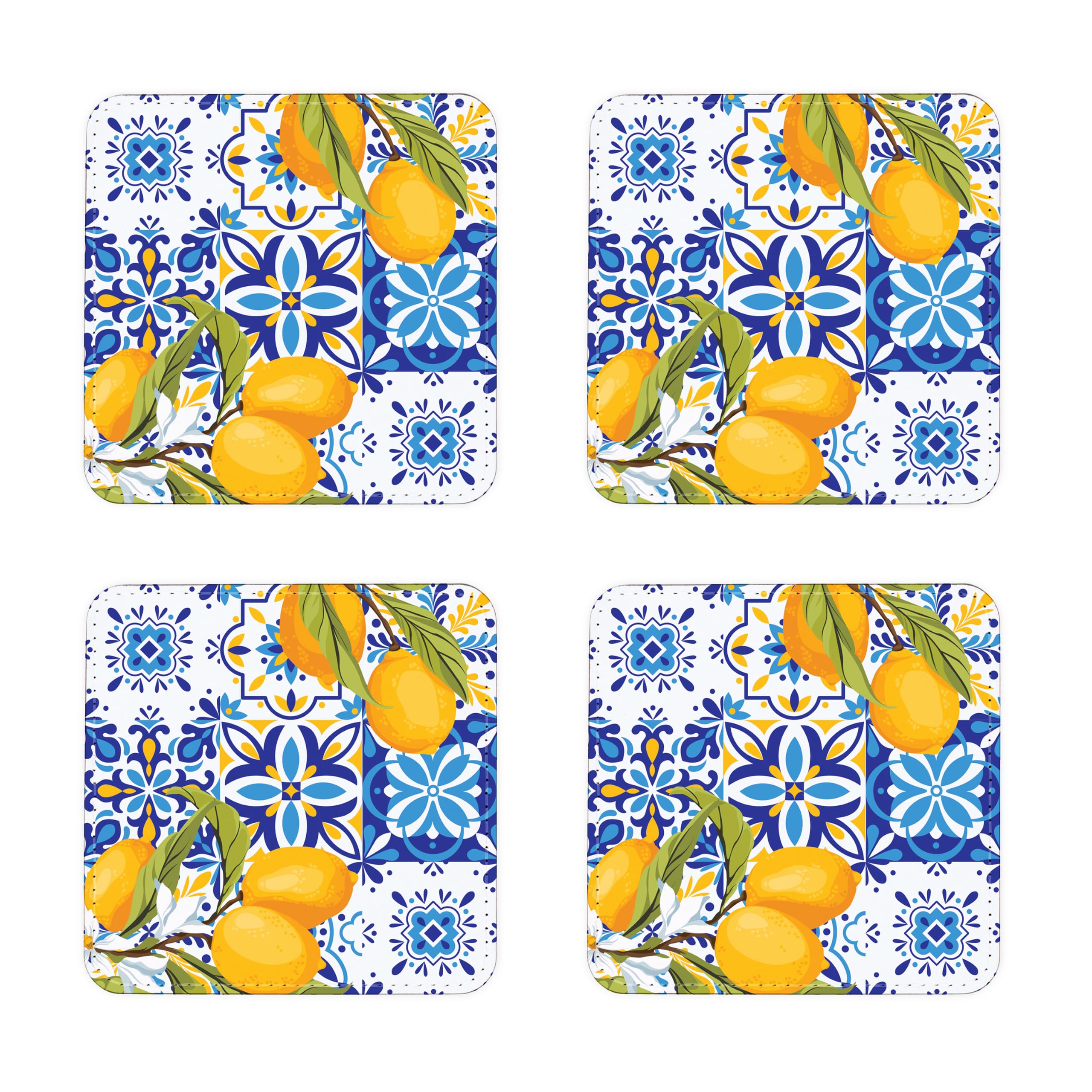 Amalfi Faux Leather Coasters - Italian Style Wipeable Table Decor, Set of 4