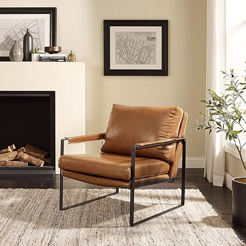 Miniatura 23 de Art Leon Juego de 2 sillas de acento de piel sintética moderna de mediados de siglo, silla de salón con patas de metal negro, color negro