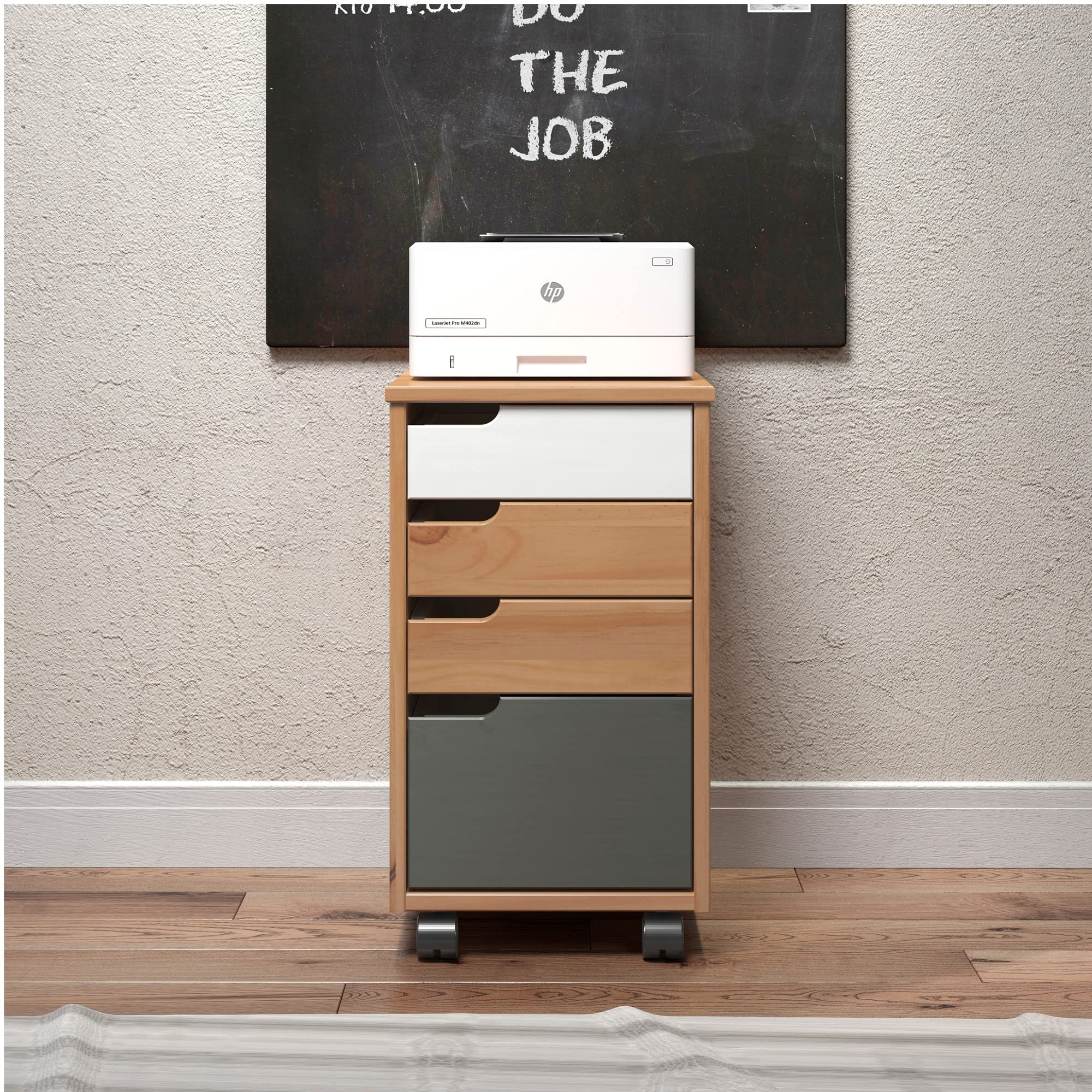 Inter-Furn 2044521B9 Rollcontainer, Kiefer Weiß/Grau/Honig, 32 x 56 x 38 cm