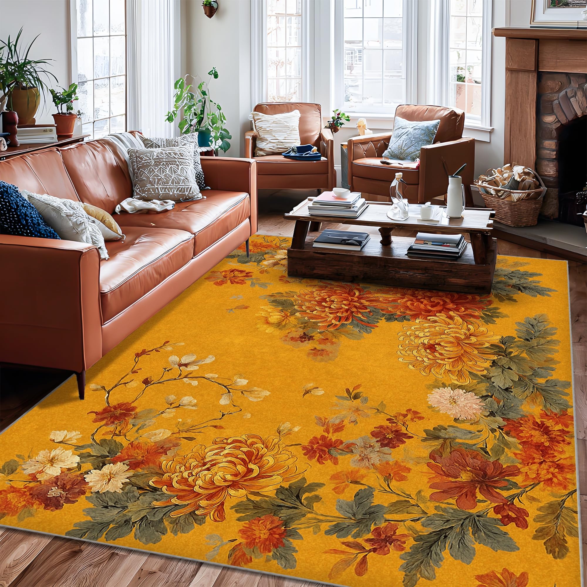 Tapis de chrysanthème traditionnel d'automne haut de gamme avec envers sécurisé