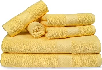 MAURA Premium Bath Towel Set 100% Cotton. 6 Piece Ultra Absorbent Quick Dry Soft Terry Bath Towels for Bathroom, Hotel and Spa Quality, Yellow