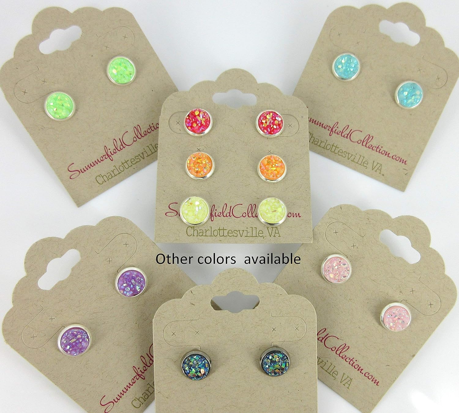 Silver-tone Pastel AB Faux Druzy Stone Stud Earrings 8mm - Image 7