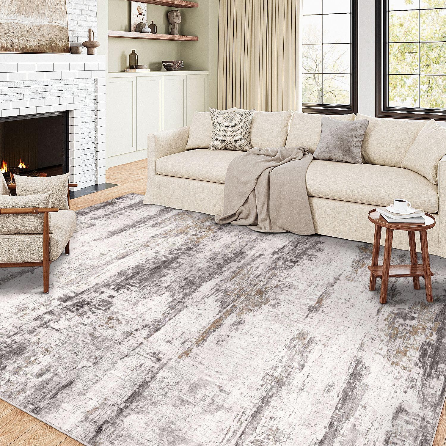 PureCozy Abstract Grey Multi Area Rug 5x7 Modern Washable