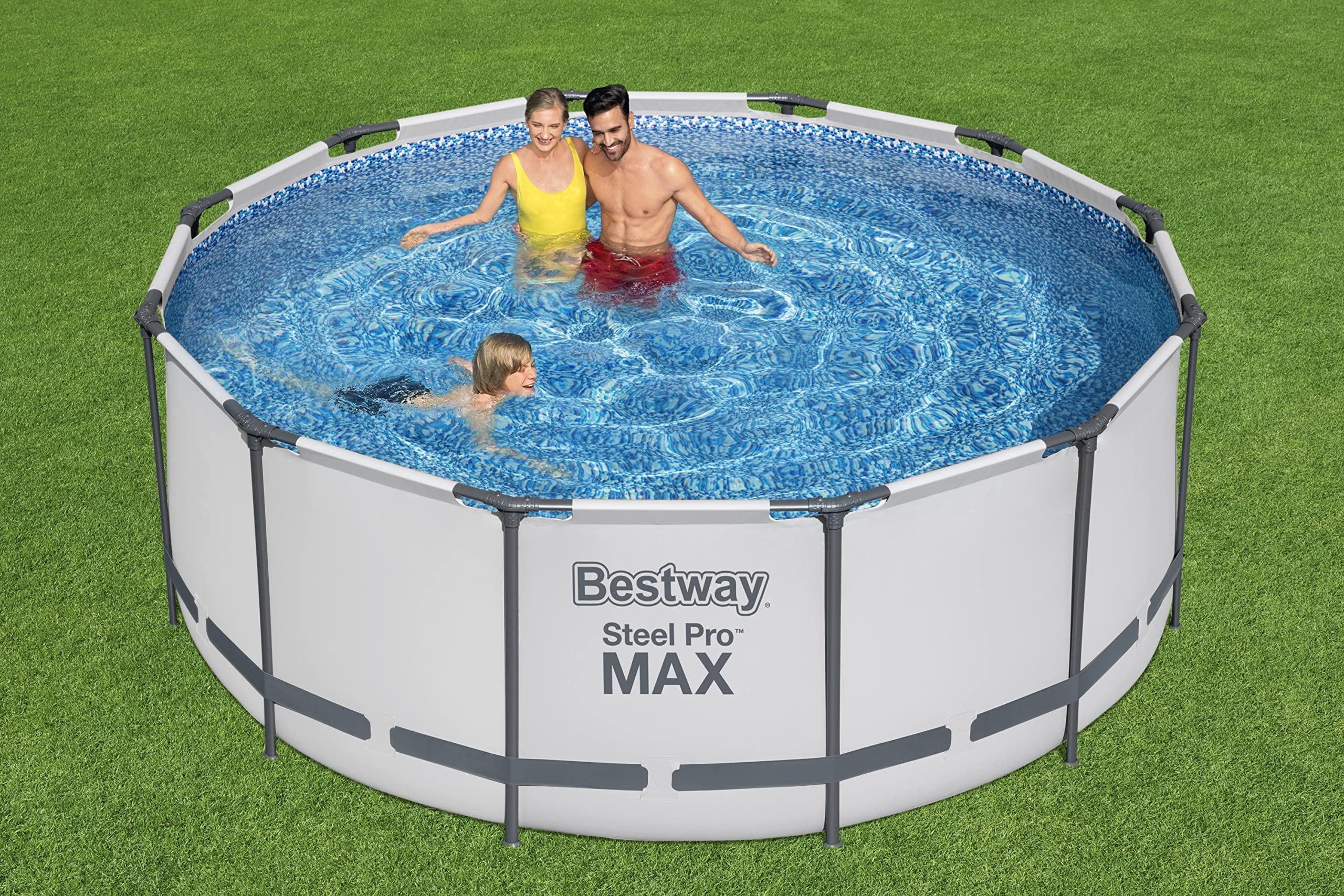 Bestway Steel Pro MAX basen ramowy, kompletny zestaw z pompą filtrującą, Ø 366 x 122 cm, jasnoszary, okrągły