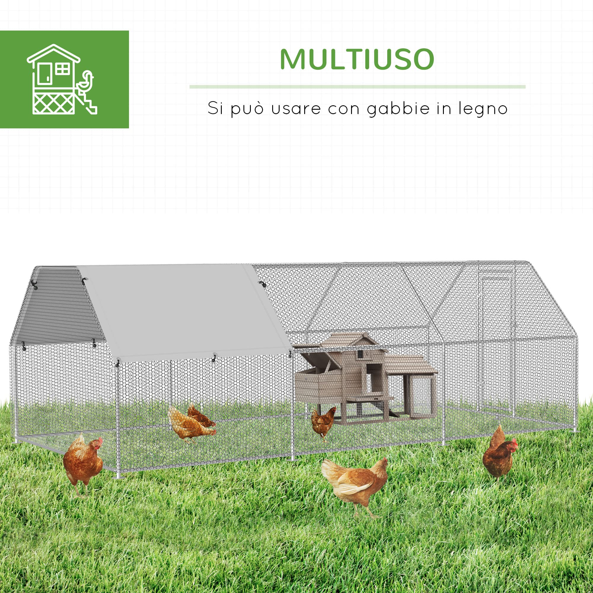 Pawhut Recinto Gabbia per Galline in Metallo Galvanizzato Impermeabile, Pollaio con Porta e Copertura Oxford, 280x570x195cm