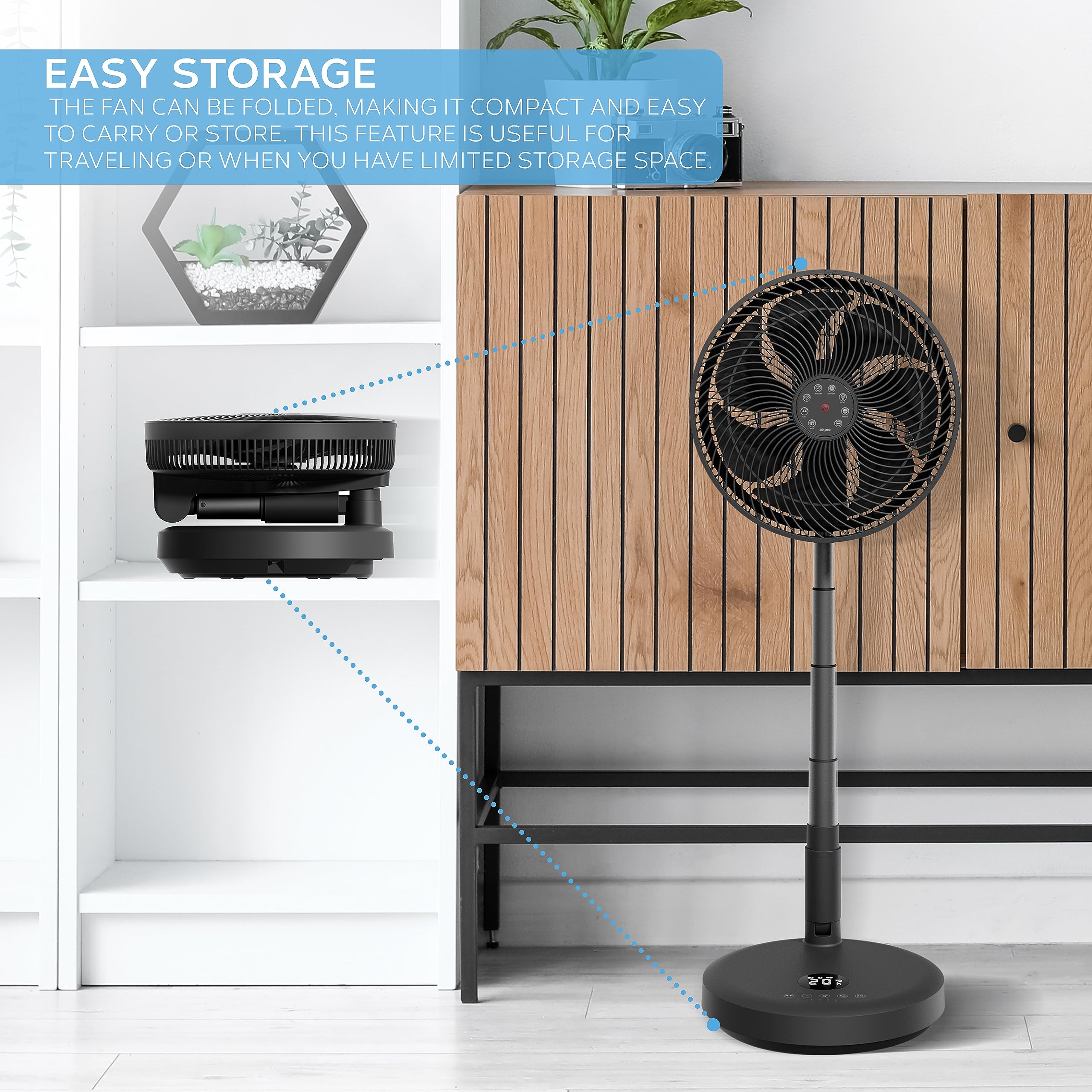 Air Pro 16" Pedestal Fan Oscillating Fan 50W Ultra Quiet Air Cooling & Circulator 50” Tall Adjustable Height Cooling Fan 3 Speeds 70° Oscillation Variable Tilt Suitable for Office Home Bedroom