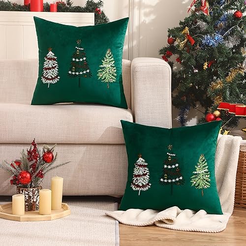 Miniatura 3 de Juego de 2 fundas de almohada de 12 x 20 pulgadas  12.0 x 20.0 in., color verde, fundas de almohada de terciopelo para decoración de fiestas de