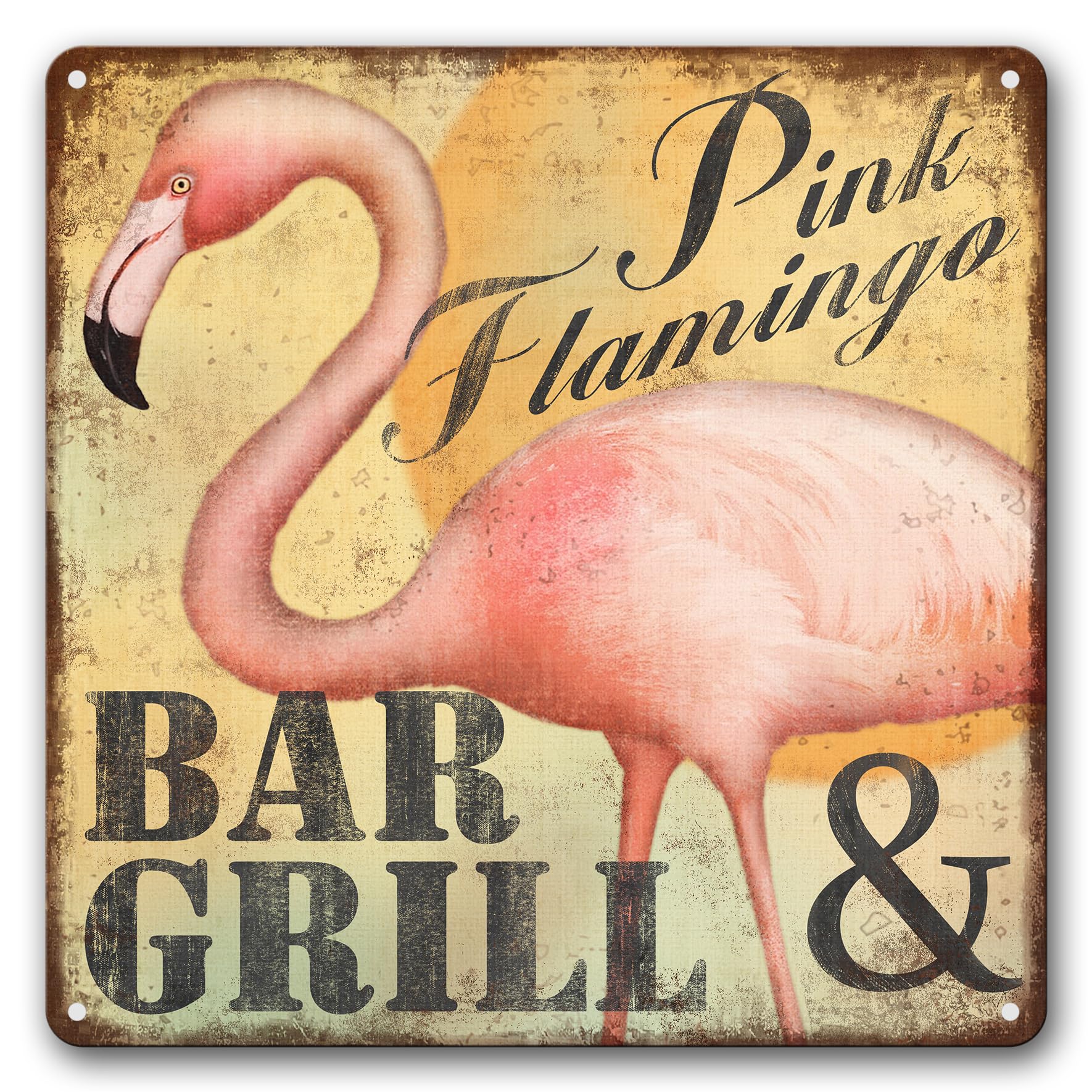 ZYPENG Pink Flamingo Bar & Grill Retro Metal Printing Wall Poster Tin Sign Wall Painting Art Metal Decor Plaques 8x8 8 x 8 inches
