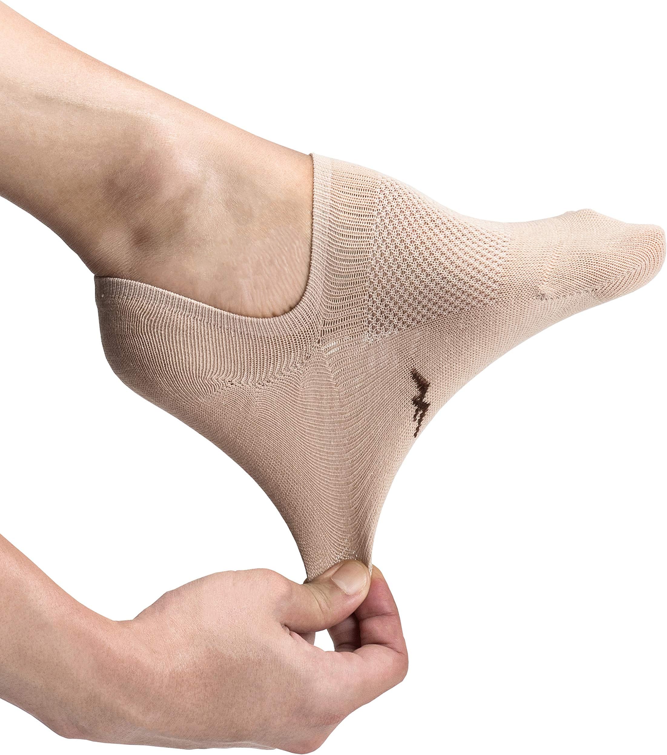 Thin No Show Socks Seamless Wide Toe Box 6 Pack Liner Unisex Size S to X-Large Cotton Footies