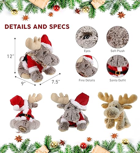 Miniatura 3 de DolliBu Juguete de peluche de alce de Santa Floppy – Disfraz de animal salvaje súper suave con traje de Papá Noel rojo, bonito regalo de vida