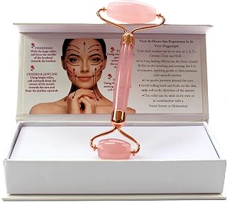 Jade Roller Face Massager: 100% Real Rose Quartz Gem Stone Roller: Beauty Facial Tool, Anti Aging, Reduces Eye Puffiness and Wrinkles: Neck Slimming, Firming and Lymphatic Drainage: Noiseless