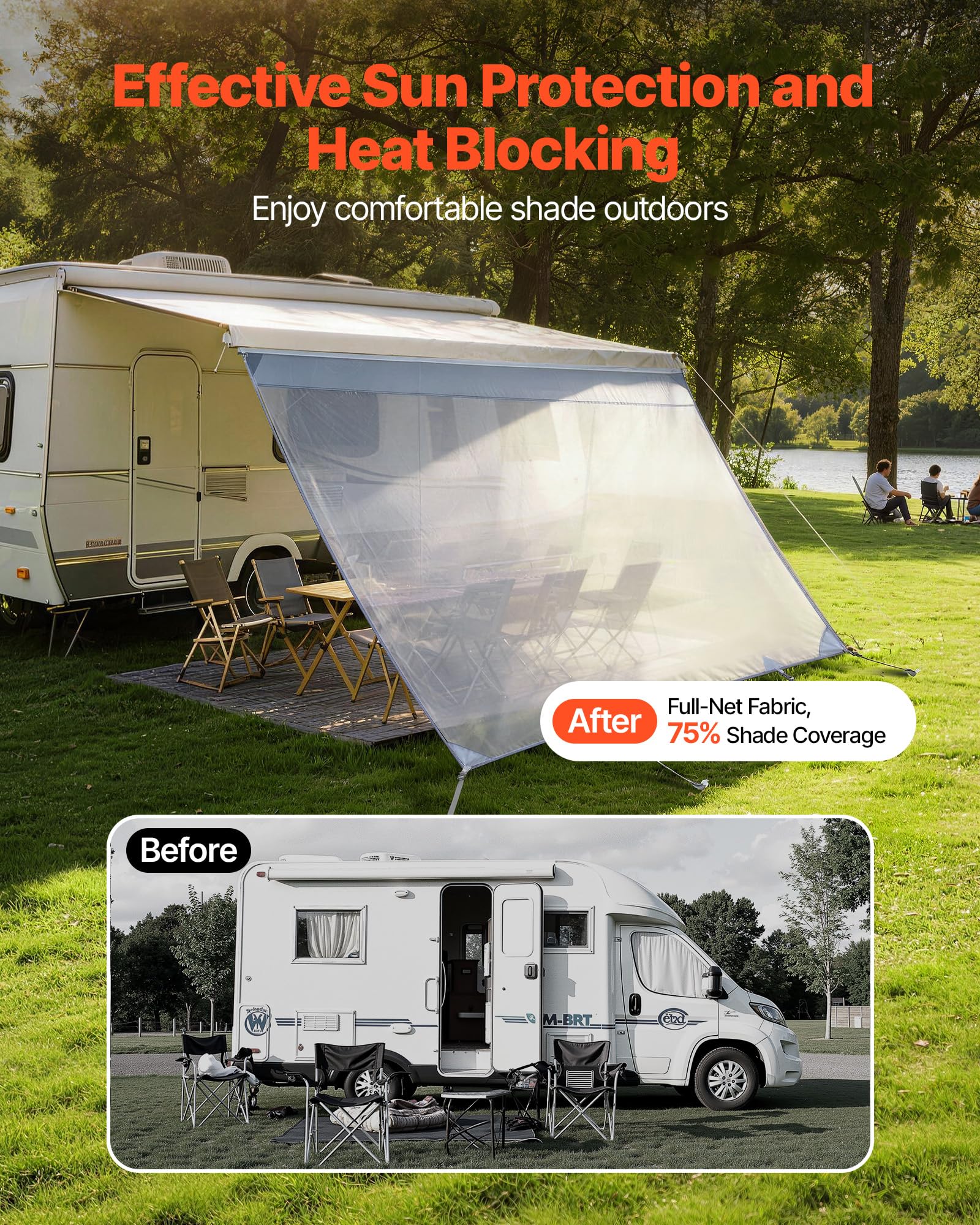 VEVOR Paroi Avant pour Store de Camping-Car de 2x3,3 m, Façade de Store Compatible avec Auvent de 3,5 m, Pare-Soleil pour Caravane Camping Voyage, en Maille Polyester Respirant, Double Couture