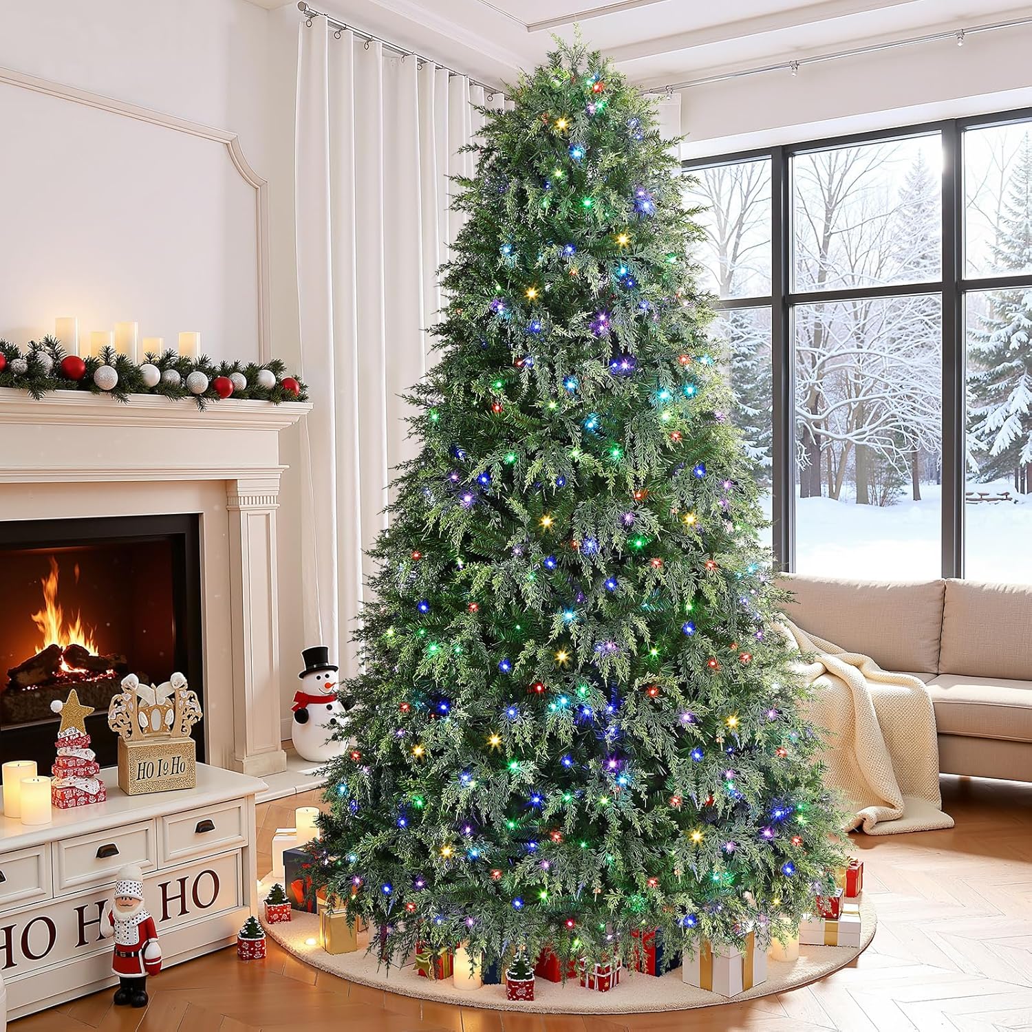 Shareconn 6ft Prelit Hinged Aspen Cypress Artificial Fake Christmas Tree with Remote Control,Pre-Lit 340 Multicolor LED Lights & 106 Modes/26 Colors,2435 PVC Branch, for Xmas Home Holiday,6 ft