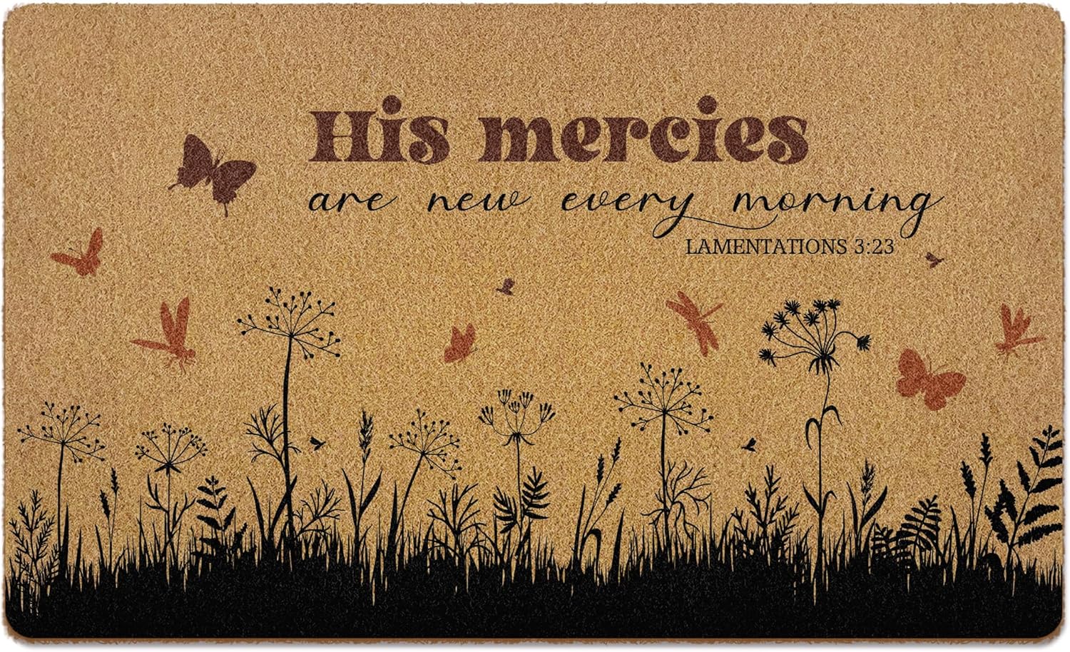 Christian Spring Door Mat Coir Doormat, His Mercies are New Every Morning, Bible Verse Flower Welcome Front Door Mat Indoor Outdoor Entrance for Home Outside Porch Front Door, 17x30 Inch