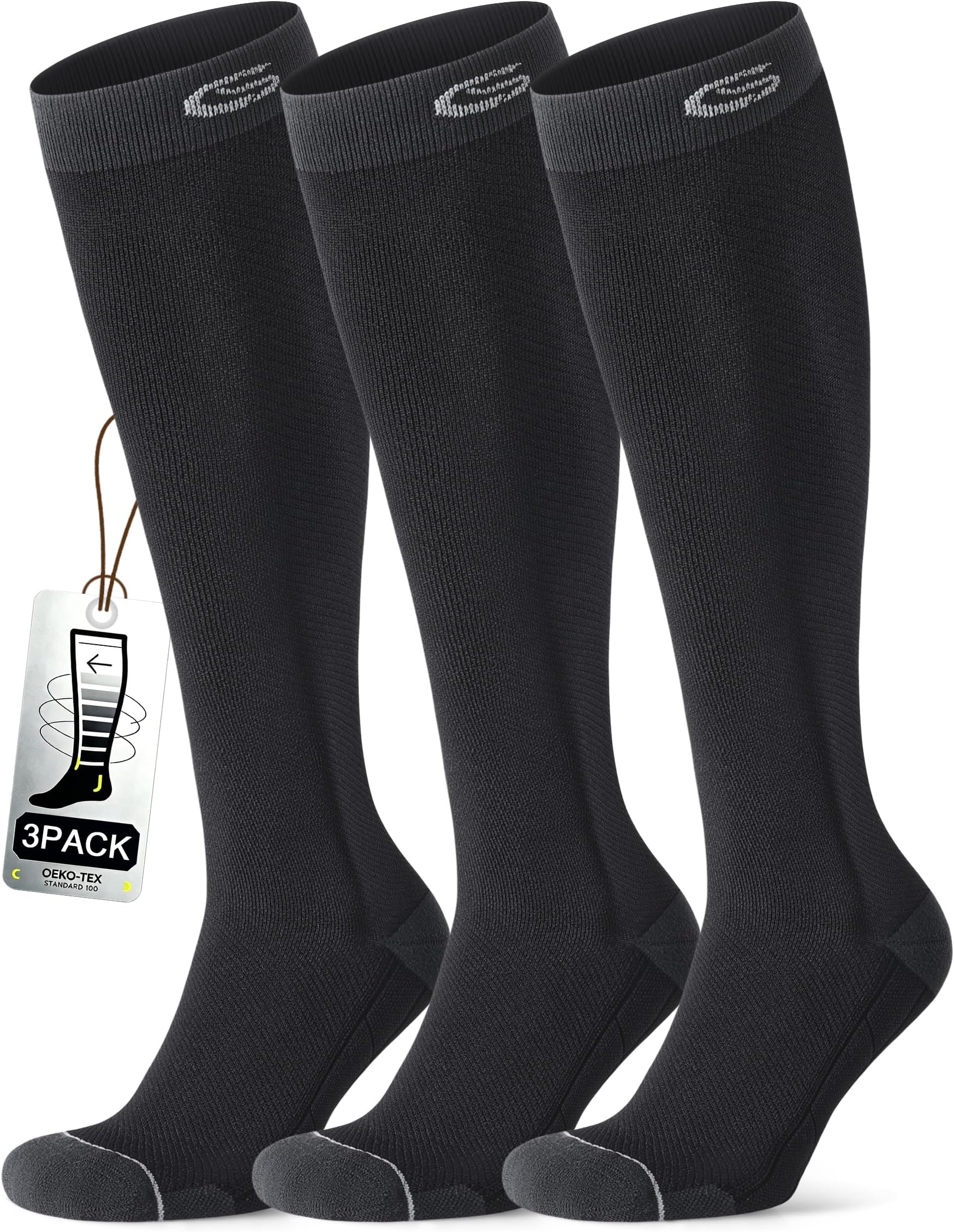 CelerSport 3 Pairs Compression Socks for Men and Women Running Support Socks