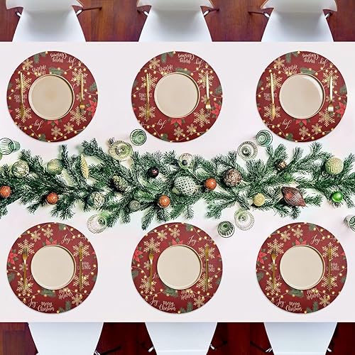 Miniatura 7 de Gold Snowflakes Red Placemats, Non Slip Placemats Washable Heat Resistant for Kitchen Table one sizex4