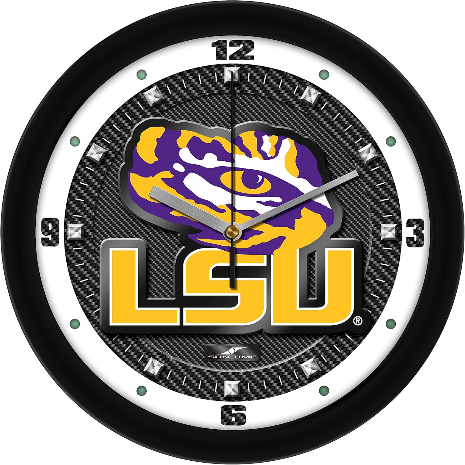 SunTime LSU Tigers Wall Clock, Printed Carbon Fiber Team Art, Silent Non-Ticking Quartz Movement, 11.5"