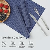 Vista 2 de Leetaltree - Juego de 8 manteles individuales, resistentes al calor, antideslizantes, para mesa de comedor, lavables, duraderos, tejido de PVC Azul