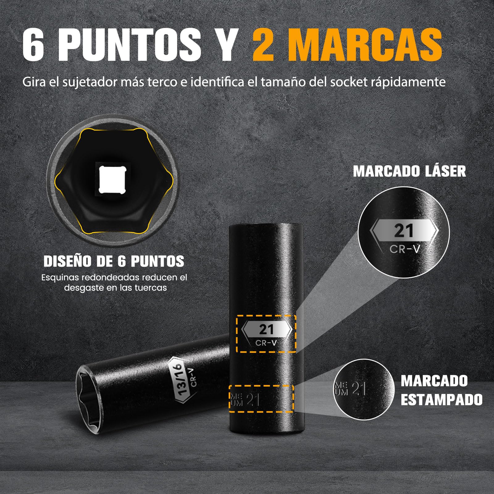 Set di chiavi a bussola a impatto profondo da 1/2", 29 pezzi standard a 6 punti SAE e misure metriche (3/8" - 1", 10-24 mm), acciaio al cromo vanadio, con barre di estensione a impatto da 3", 5