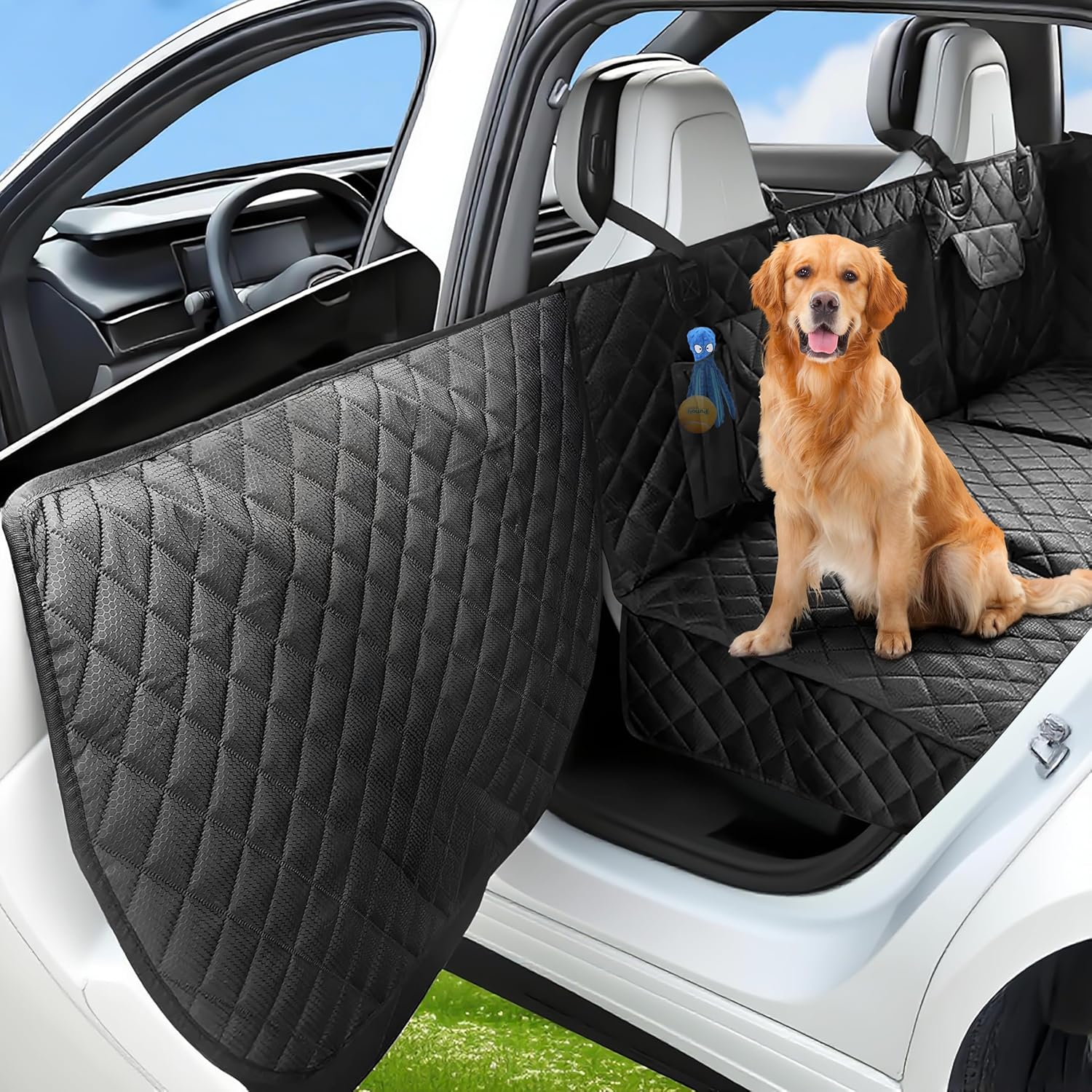 Dog Car Seat Cover for Back Seat, Hard Bottom Back Seat Extender for Dogs with Door Protector, Anti Scratch, Waterproof & Non-Slip Dog Backseat Cover for Small Mid Cars, SUVs & Trucks, Holds 450Lbs