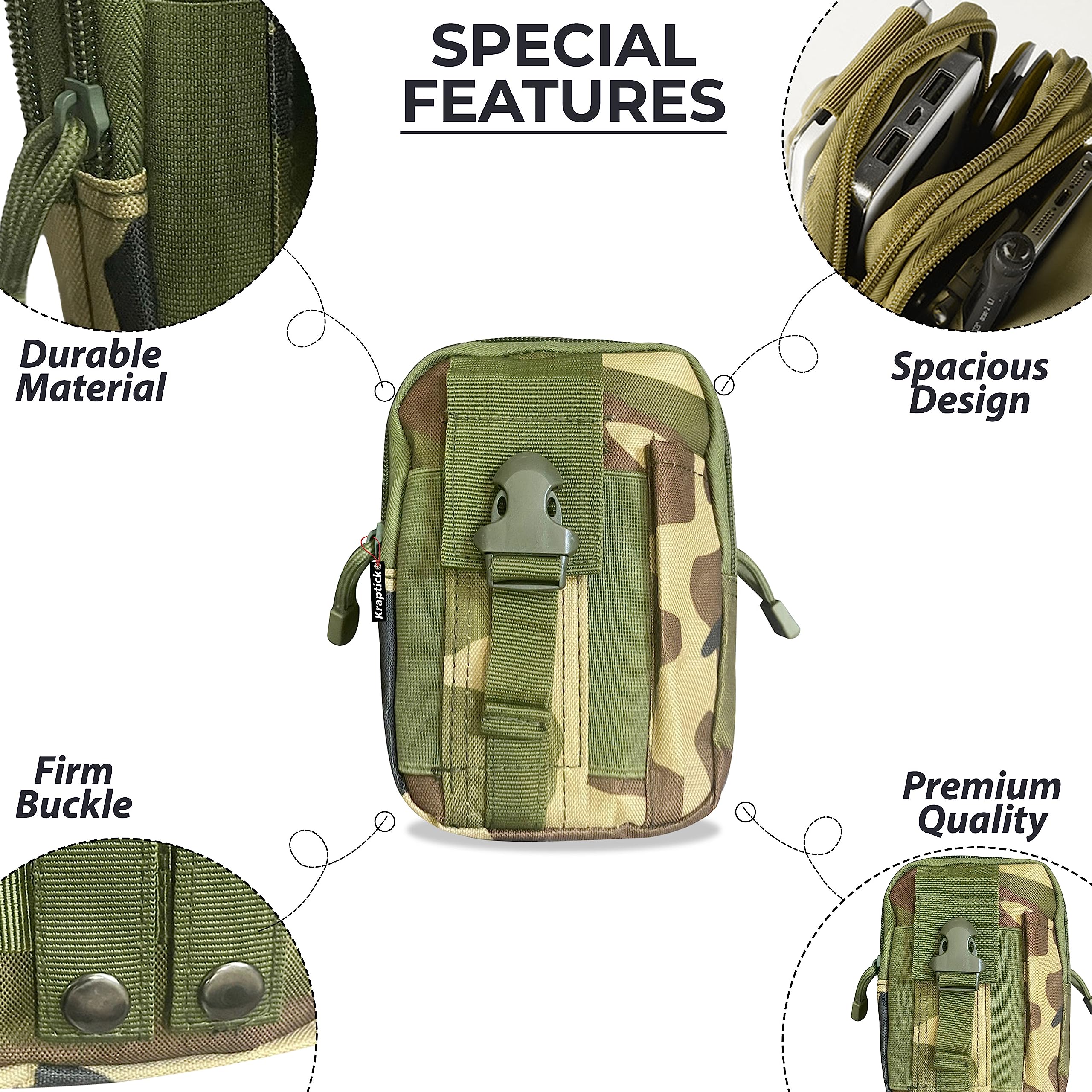 Kraptick Multi-Purpose Water Resistant Waist Bag with Dual Compartment, Waist Bag Mobile Phone Holder, Waist Pack for Men, Women Camping Hiking Pouch (Jungle Camouflage) 3