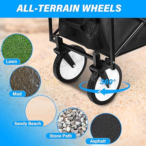 Miniatura 6 de YSSOA Carrito de mano portátil plegable resistente con toldo extraíble, ruedas de 8 pulgadas, asas ajustables y doble tela para compras, picnic,