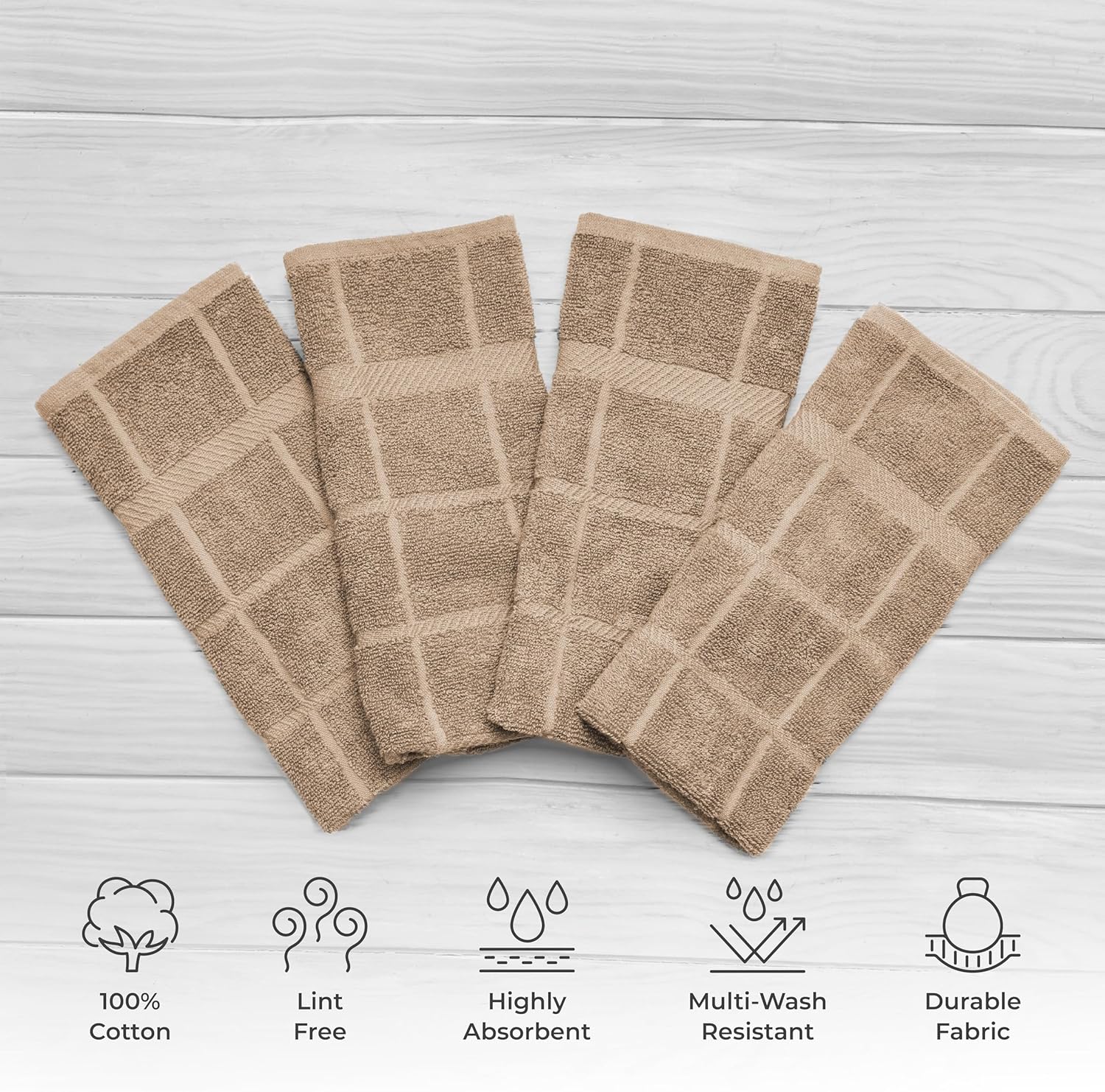 100% Cotton Terry Dish Towels, 4 Pack Plain, 16 x26 Inches, Super Soft and Absorbent Kitchen Towels, Perfect for Kitchen Cleaning and Dish Washing | Tan - Image 3