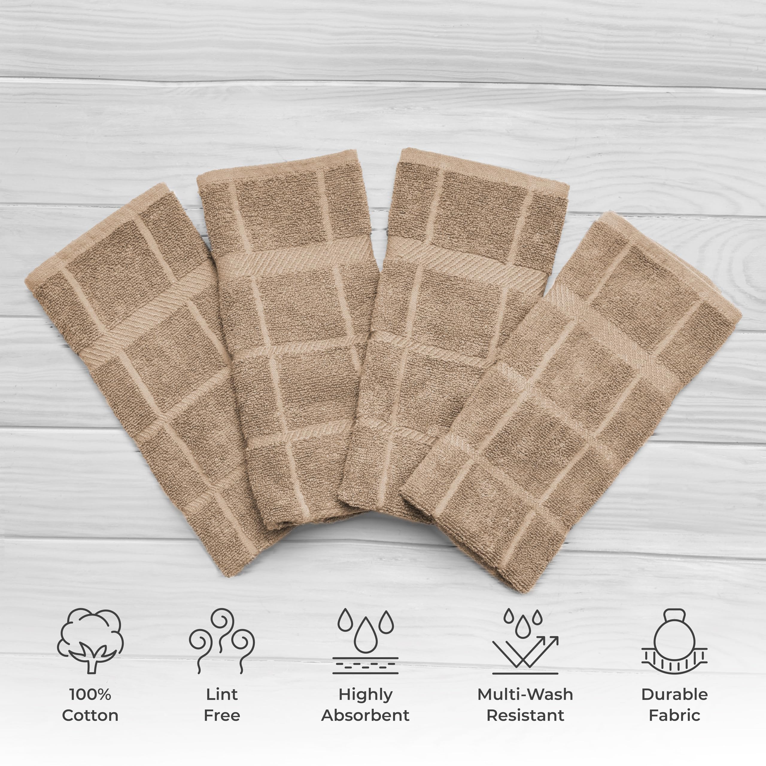 Toallas de Cocina de Rizo 100% algodón, Paquete de 4 Unidades, Lisas, 16 x 26 Pulgadas, Toallas de Cocina súper Suaves y absorbentes, Limpieza de Cocina y Lavado de Platos