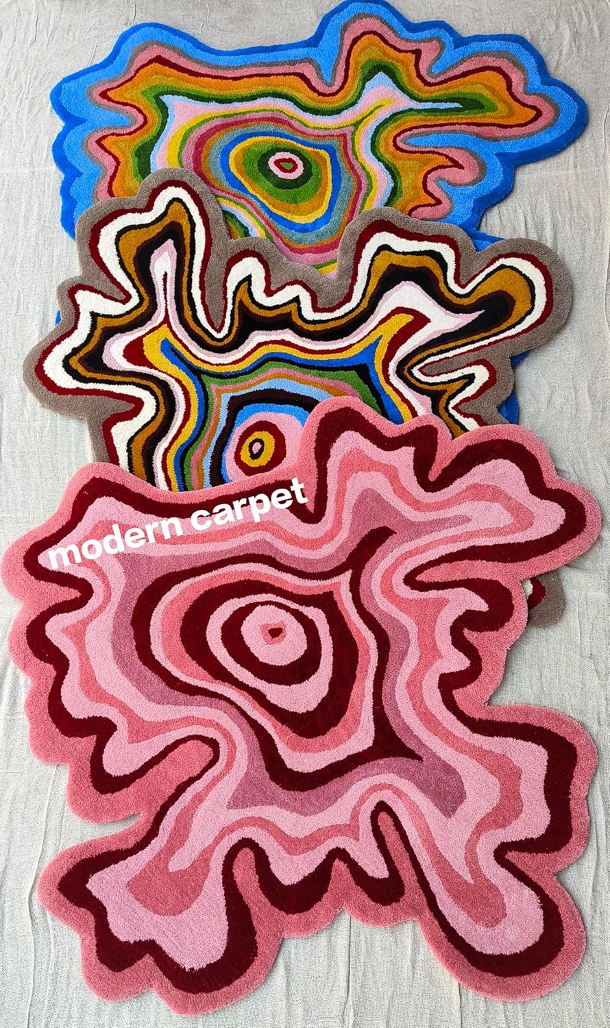 Generic Psychedelic Irregular Shaped Tufted Custom Rug Wool Handmade Area Rug Carpet for Home, Bedroom,Living Room,Kids Room,for Gifting 3x3,5x5,8x8 (3X3 FEET) (3x3 feet)