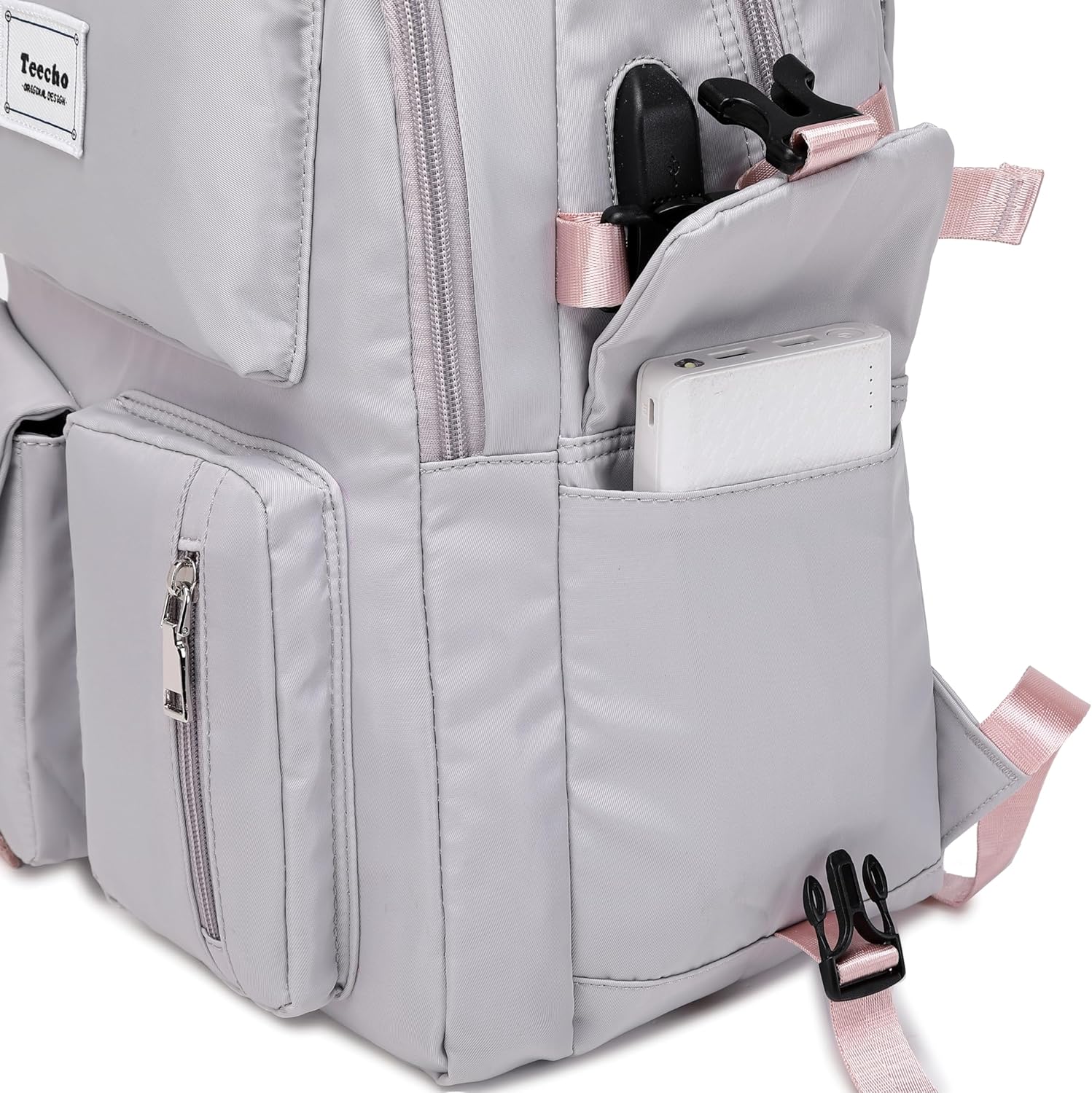 Waterproof School Backpack Set for Girl Fashion Women Backpack Purse College Bookbag Grey - Image 4