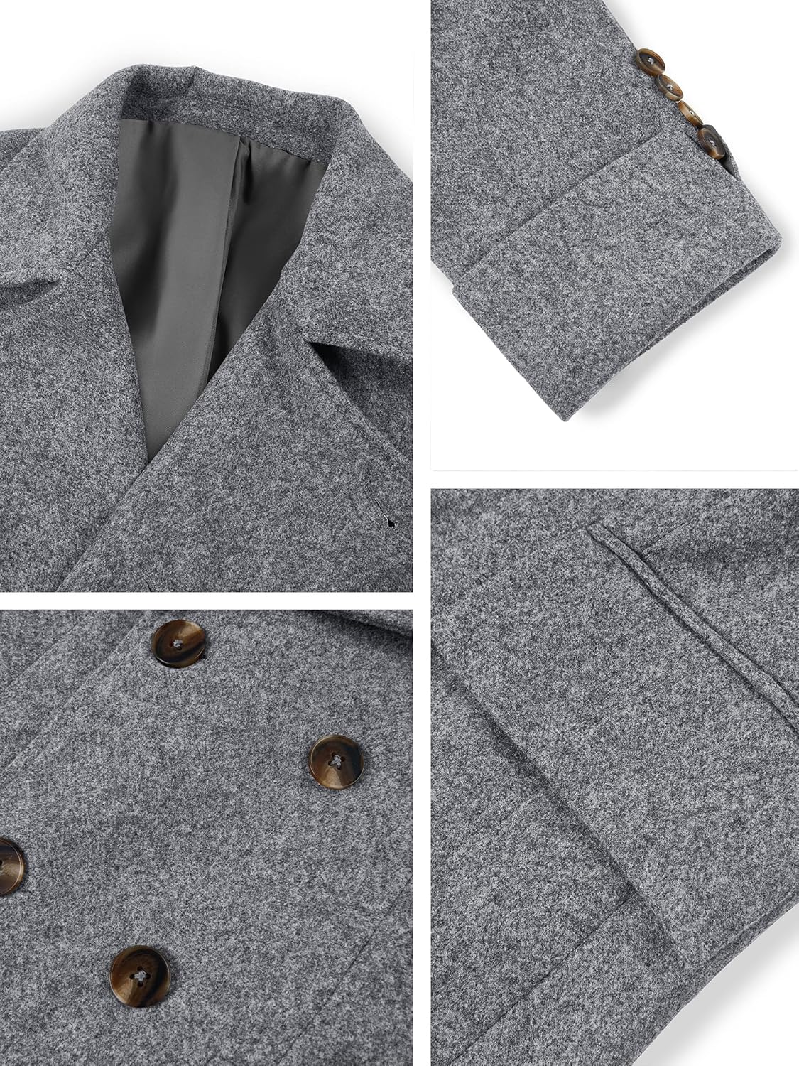 Runcati Mens Trench Coat Notch Lapel Slim Fit Double Breasted Long Pea Coat Winter Warm Overcoat - Image 5