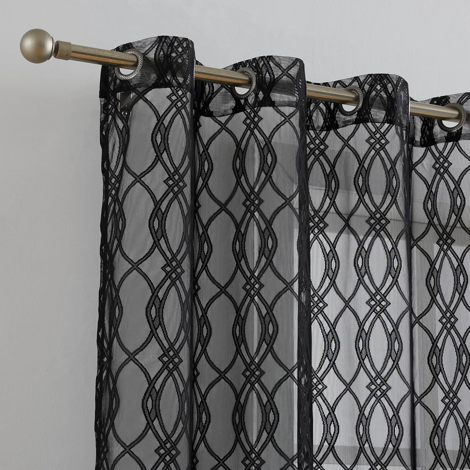 Warm Home Designs Modern Sheer Black Curtains 96 Inches Long for Living Room or Bedroom - Moroccan Geometric Lace Design for Black Decor - GI Black 96