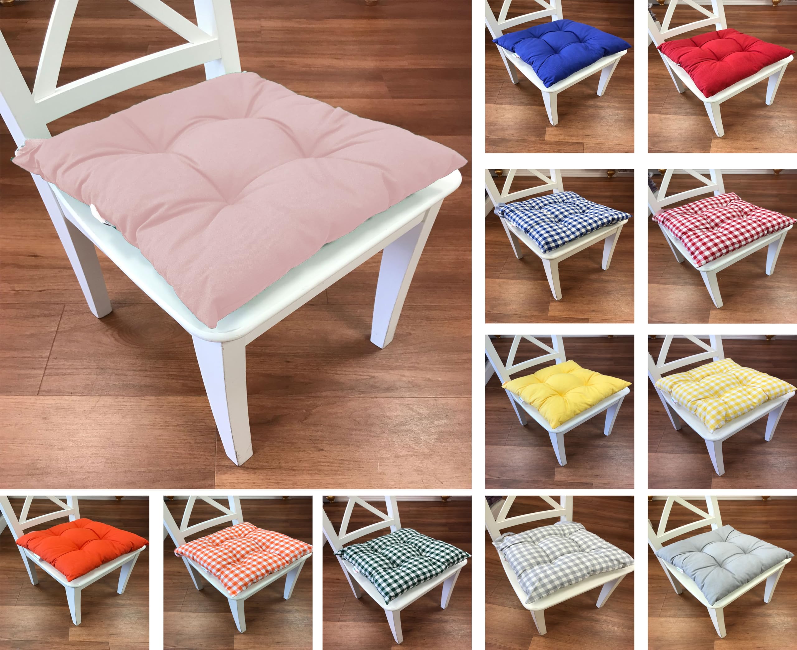 Tropik Home Colourful Seat Pads, Garden Kitchen Dining Chair Cushions Tie On (Pale Pink) — image 1