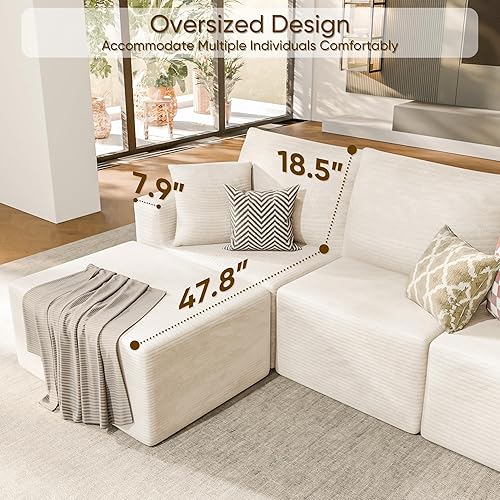 Miniatura 5 de Sofá modular de 102 pulgadas, sofá modular de 4 asientos con asiento profundo, cómoda espuma viscoelástica, sofás tapizados sin hueso para sala de