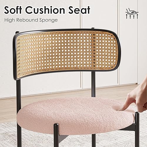 Miniatura 9 de Juego de 4 sillas de comedor tapizadas modernas, sillas de comedor con respaldo de ratán, juegos de mesa y sillas de asiento para cocina, sillas