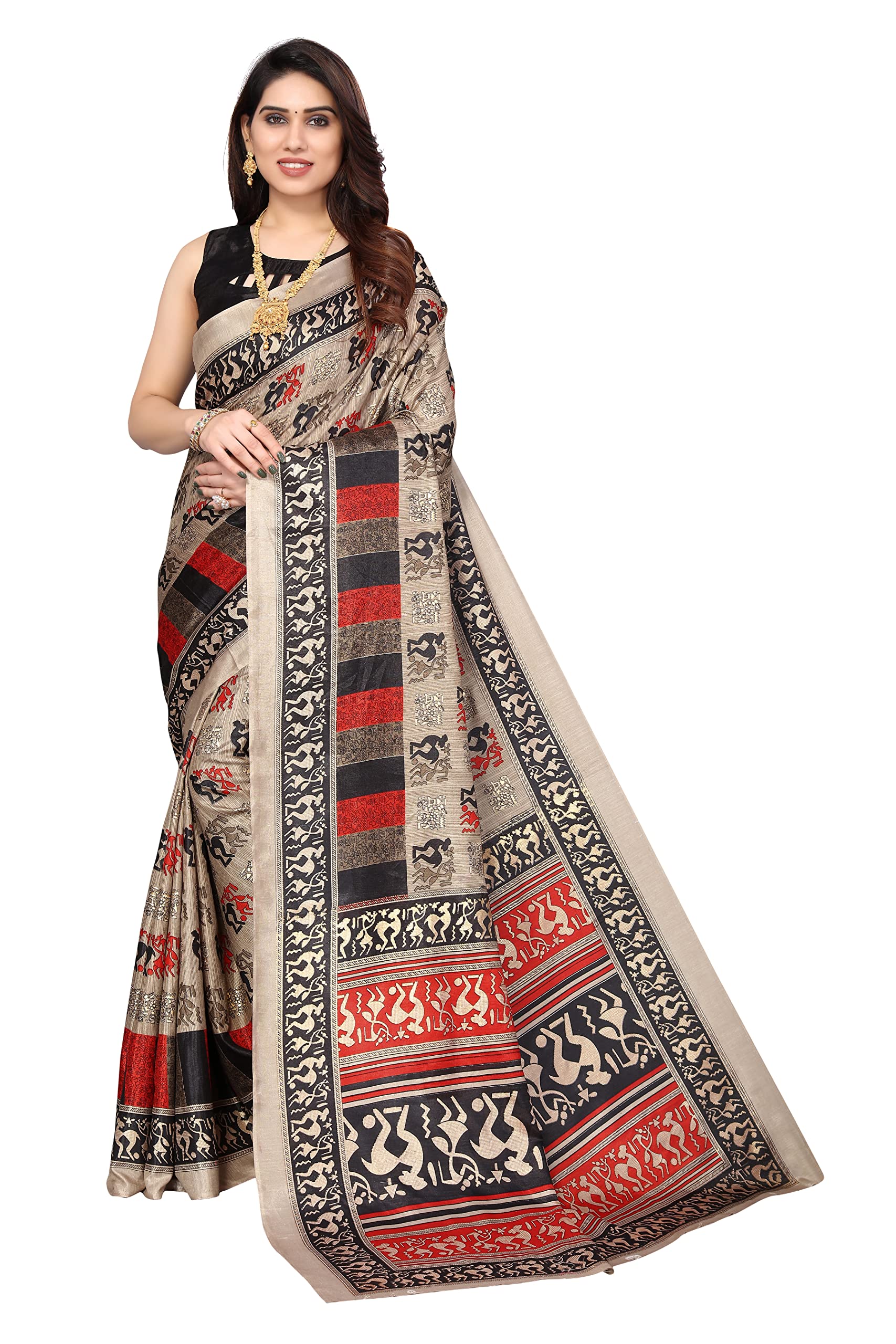 Bee M Pee Designer Women's Cotton Silk Printed Saree with Blouse Piece (WDS Foil Sagun_B_)