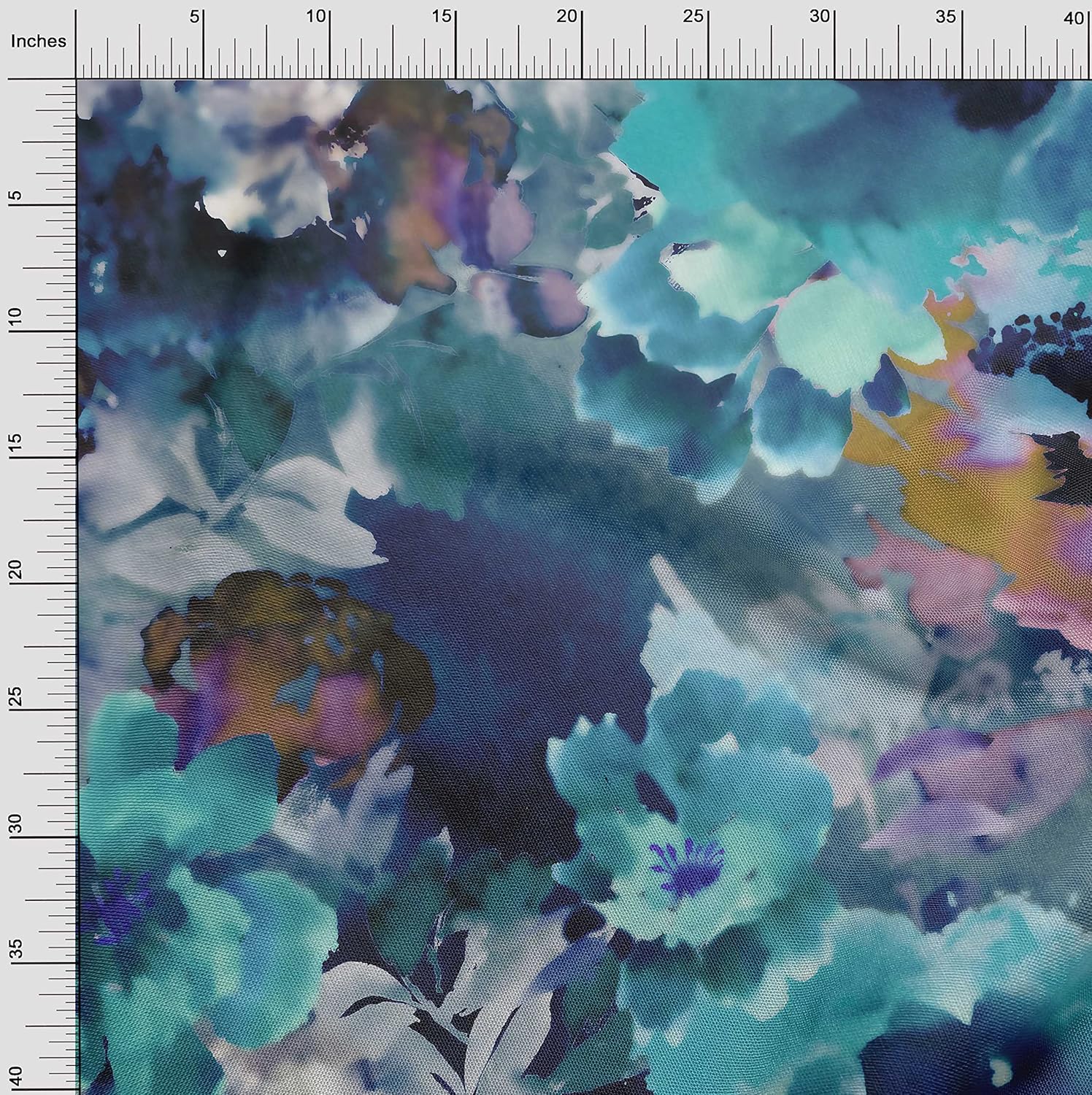 oneOone Polyester Spandex Teal Green Fabric Abstract-Blurred Floral Pattern Sewing Material Print Fabric by The Yard 56 Inch Wide