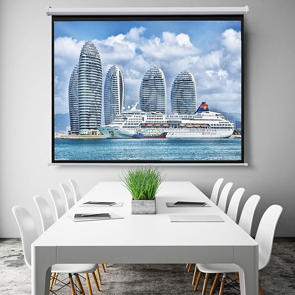 celexon Basic Écran de Projection motorisé 110" | 200x200 cm 1:1 | Écran Full-HD 4K pour Le Home Cinéma ou présentations de Bureau | adapté au Montage Plafond ou au Mur | télécommande Incluse - 4
