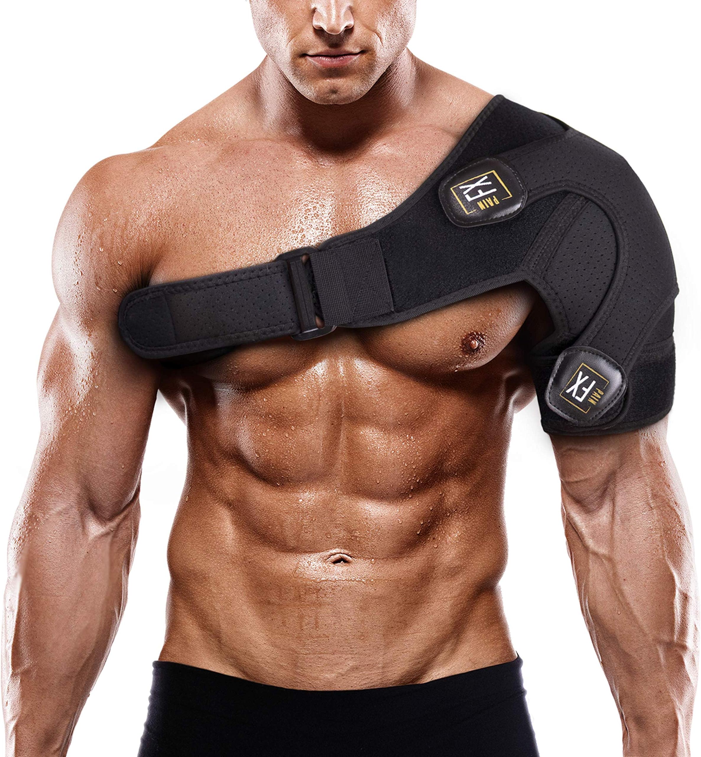 PainFX Shoulder Brace for Men with Rotator Cuff Support and Adjustable Compression Sleeve - Lightweight and Breathable, Prevents Dislocations & Speed Up Recovery from AC Sprains, Bursitis and Tears