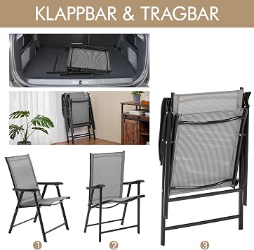 Yaheetech Set of 4 Garden Chairs High-Backed Folding Chairs Patio Chairs with Backrest and Armrests Foldable Outdoor Chairs Dining Chairs Maximum Load 150 kg Grey