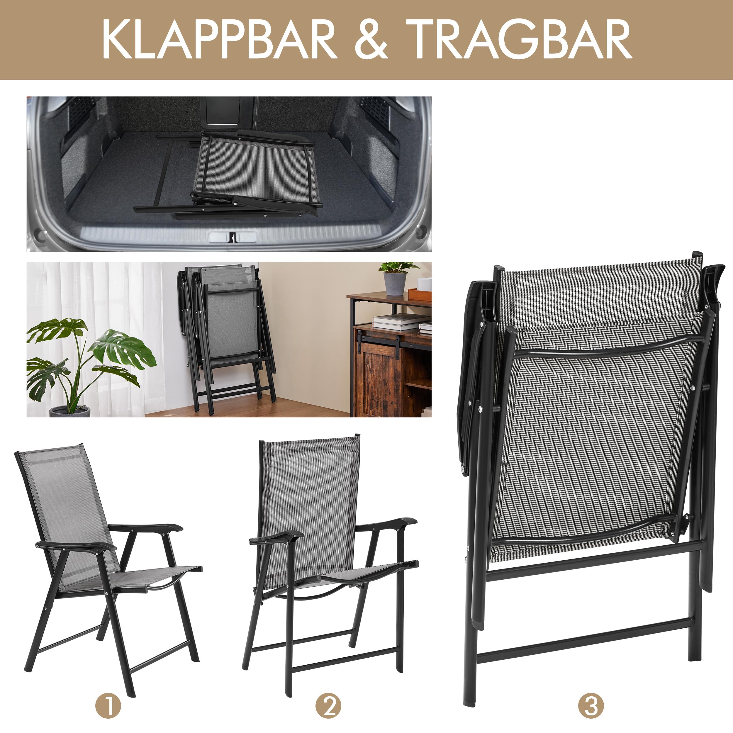 Yaheetech Set di 4 Sedie da Giardino Pieghevoli con Braccioli in Tela per Esterni Patio Veranda Terrazza Piscina Grigio