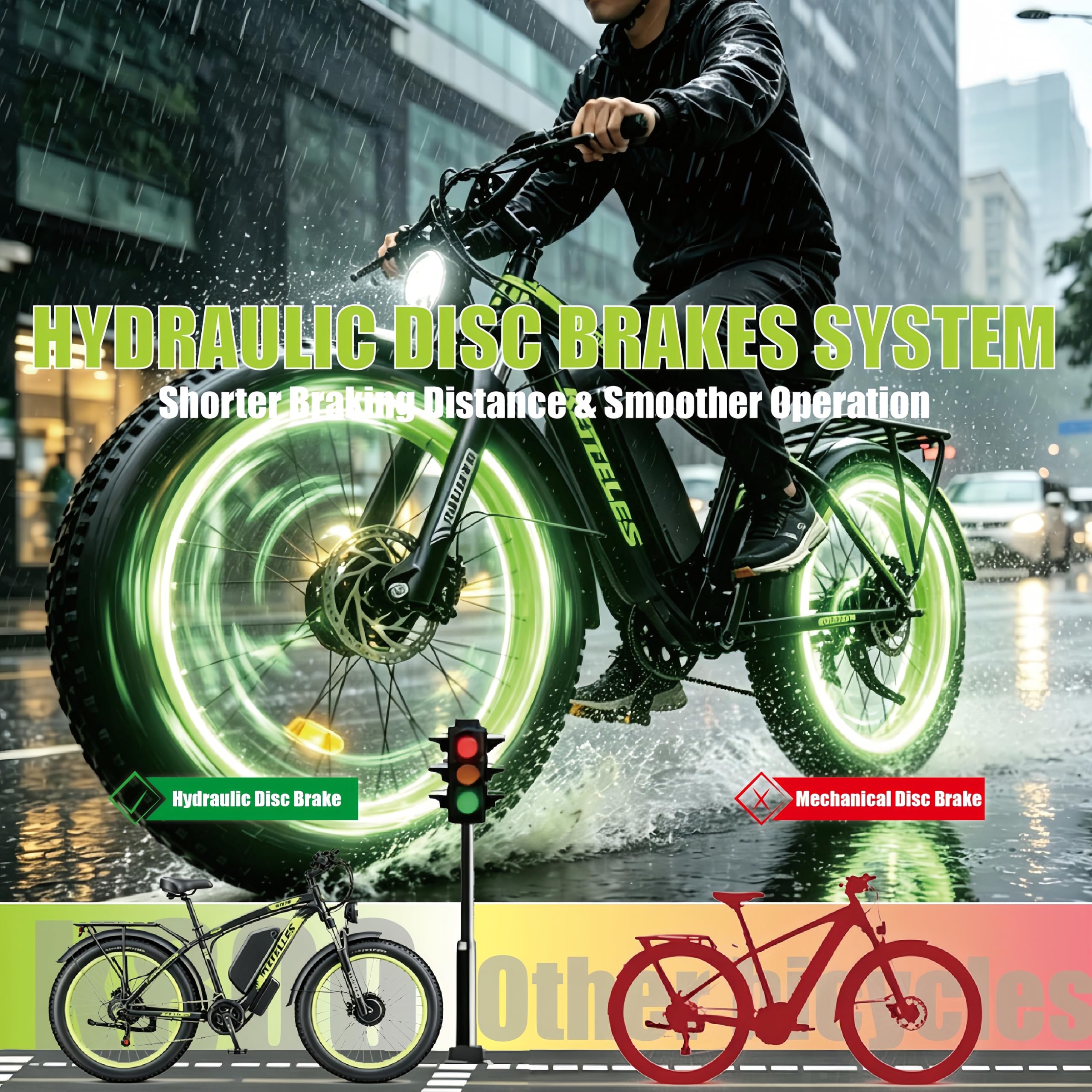 E Bike, 48V 23Ah Akku Elektrofahrrad Ebike mit Telefonhalter, E Fatbike mit 26"x4.0" Fat Tire, 250W E-Bike 120KM Range 21-Gang-Getriebe Hydraulische Scheibenbremsen