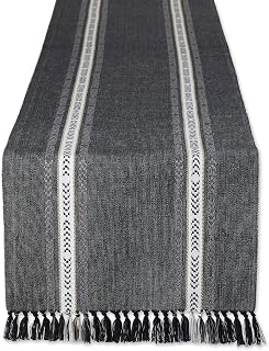 DII Everyday Collection Fringed Stripe Tabletop, Table Runner, 14x108, Dobby Black