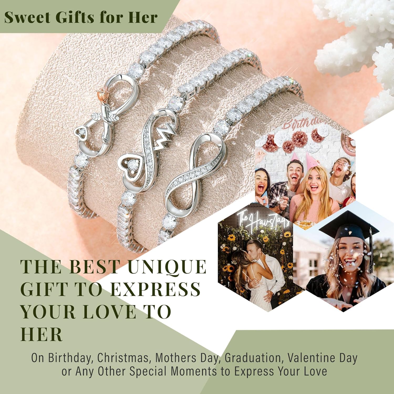 Valentines Day Gifts for Her, Infinity Bracelets for Women Teen Girl Gifts Trendy Stuff Easter Basket Stuffers Birthday Gifts for Mom Daughter Sister Adjustable Heart Rose Cross Tennis Bracelets Graduation Anniversary Jewelry - Image 6