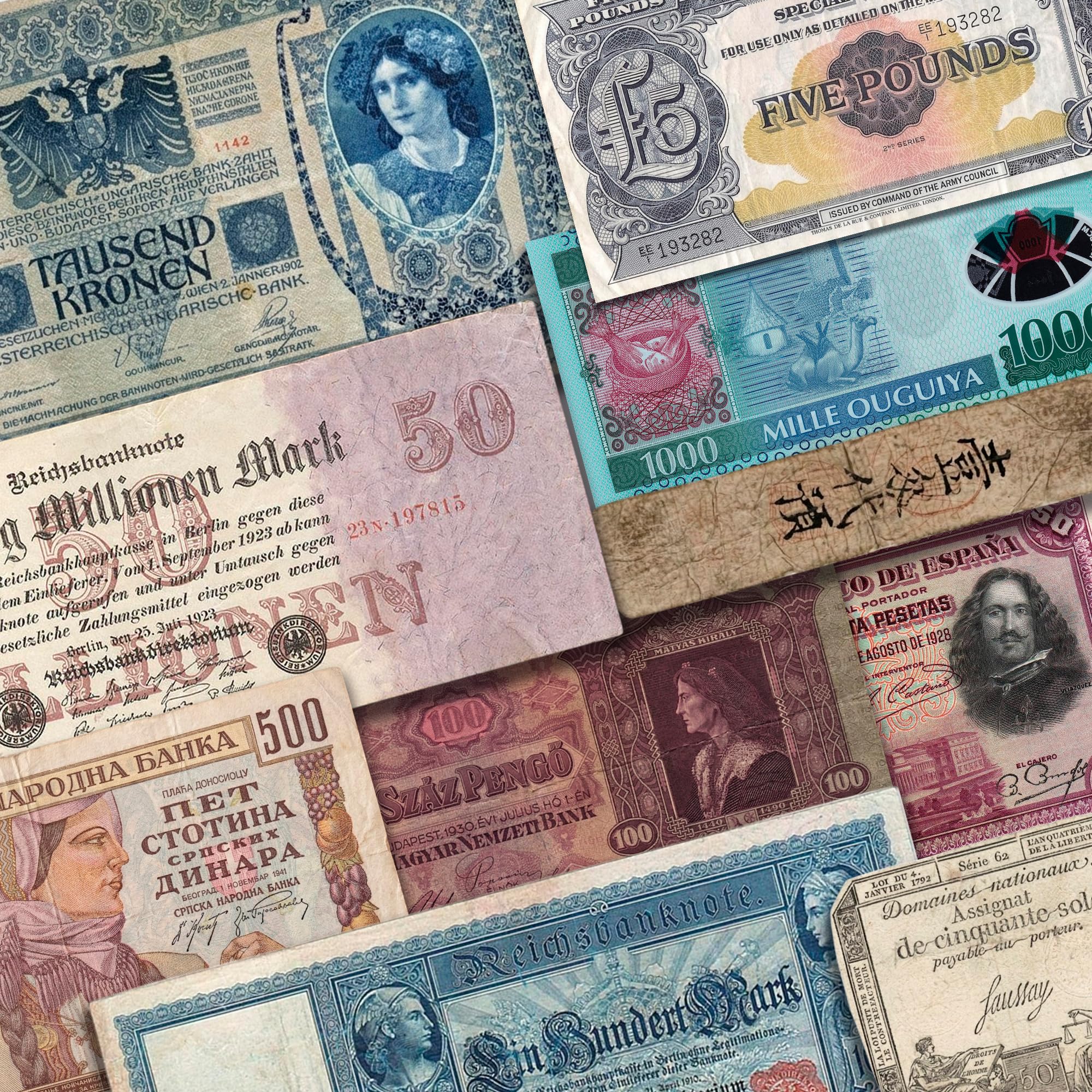 IMPACTO COLECCIONABLES | Ekskluzywna kolekcja 10 oryginalnych starych banknotów z 4 różnych stuleci z certyfikatem autentyczności | Prawdziwe rzadkie i zdemonetyzowane skarby numizmatyczne