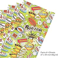 Vista 4 de arkamii Juego de 4 hojas de papel de regalo de alta calidad, tamaño 34 x 25 pulgadas, WOO CRASH BOOM (18-8678)