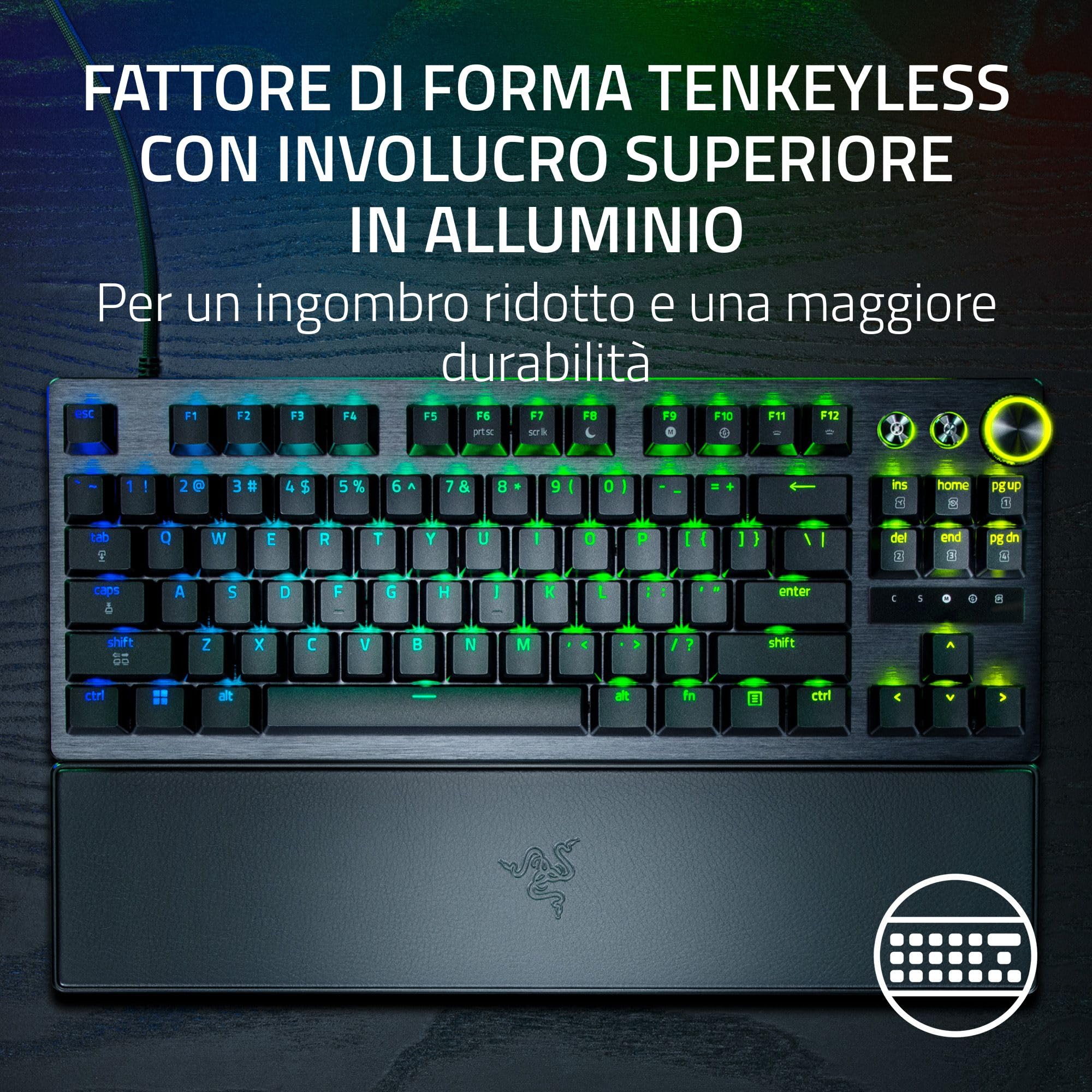 Razer Huntsman V3 Pro Tenkeyless 8KHz - TKL PC Tastiera meccanica da gioco - 8KHz HyperPolling - Switch ottici analogici - regolabile 0,1-4,0mm - Snap Tap - Rapid Trigger - QWERTY US Layout | Nero