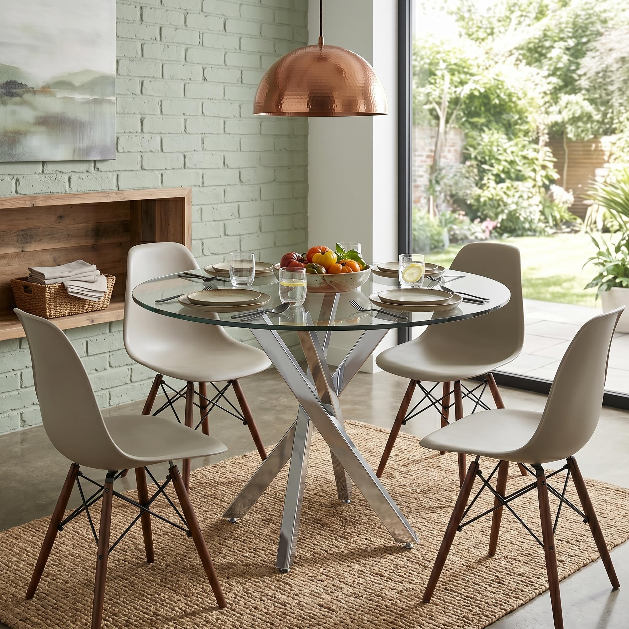 Mesa de comedor redonda de cristal de 80 cm, mesa transparente con patas de metal, mesa de comedor, cristal templado, mesa redonda para el hogar, comedor, sala de estar (redonda plateada)