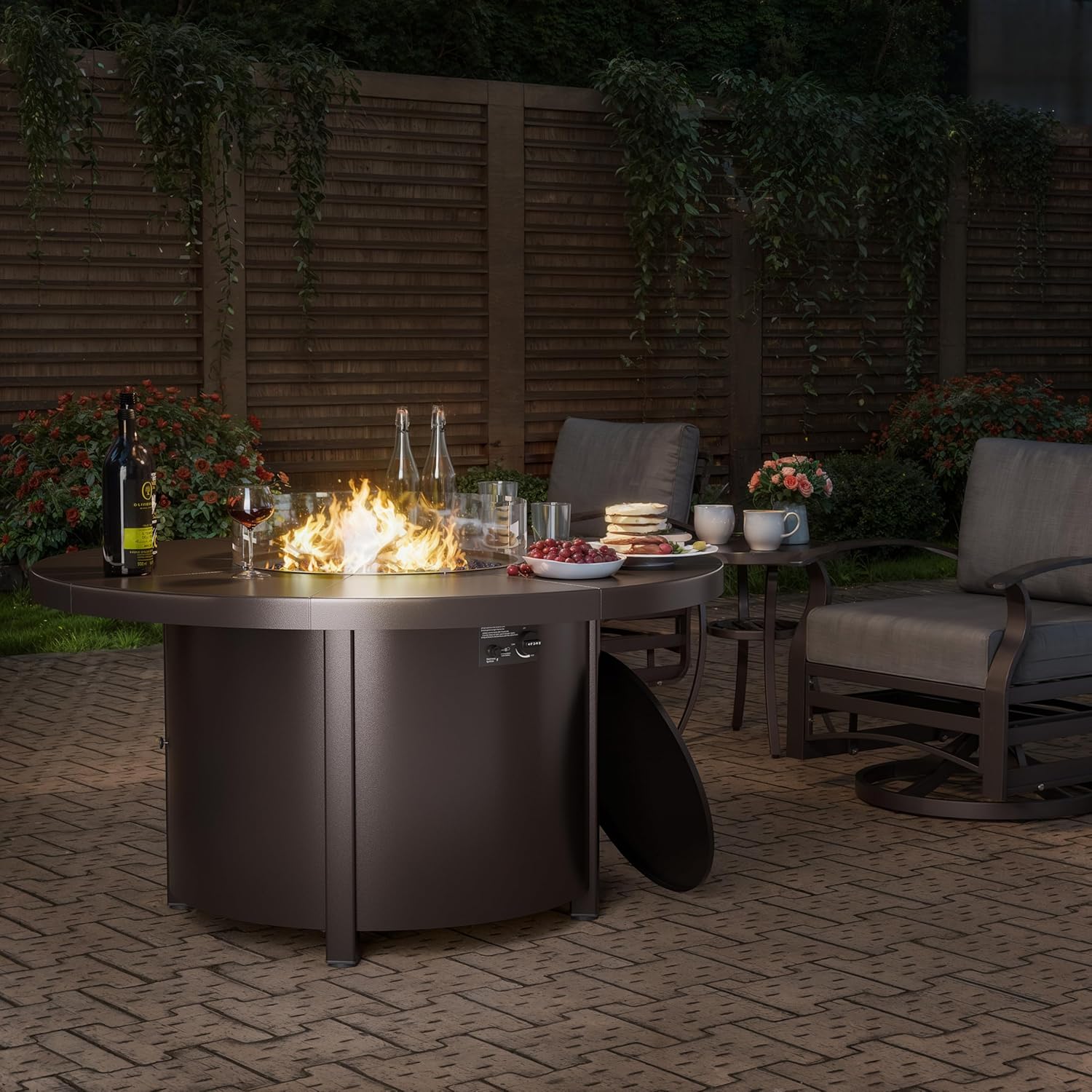 ALAULM Round Gas Fire Pit Table 48in, 40000 BTU Outdoor Propane Fire Pit with Round Metal Tabletop, Adjustable Flame,Windshield & CSA Certification for Outside Patio and Garden