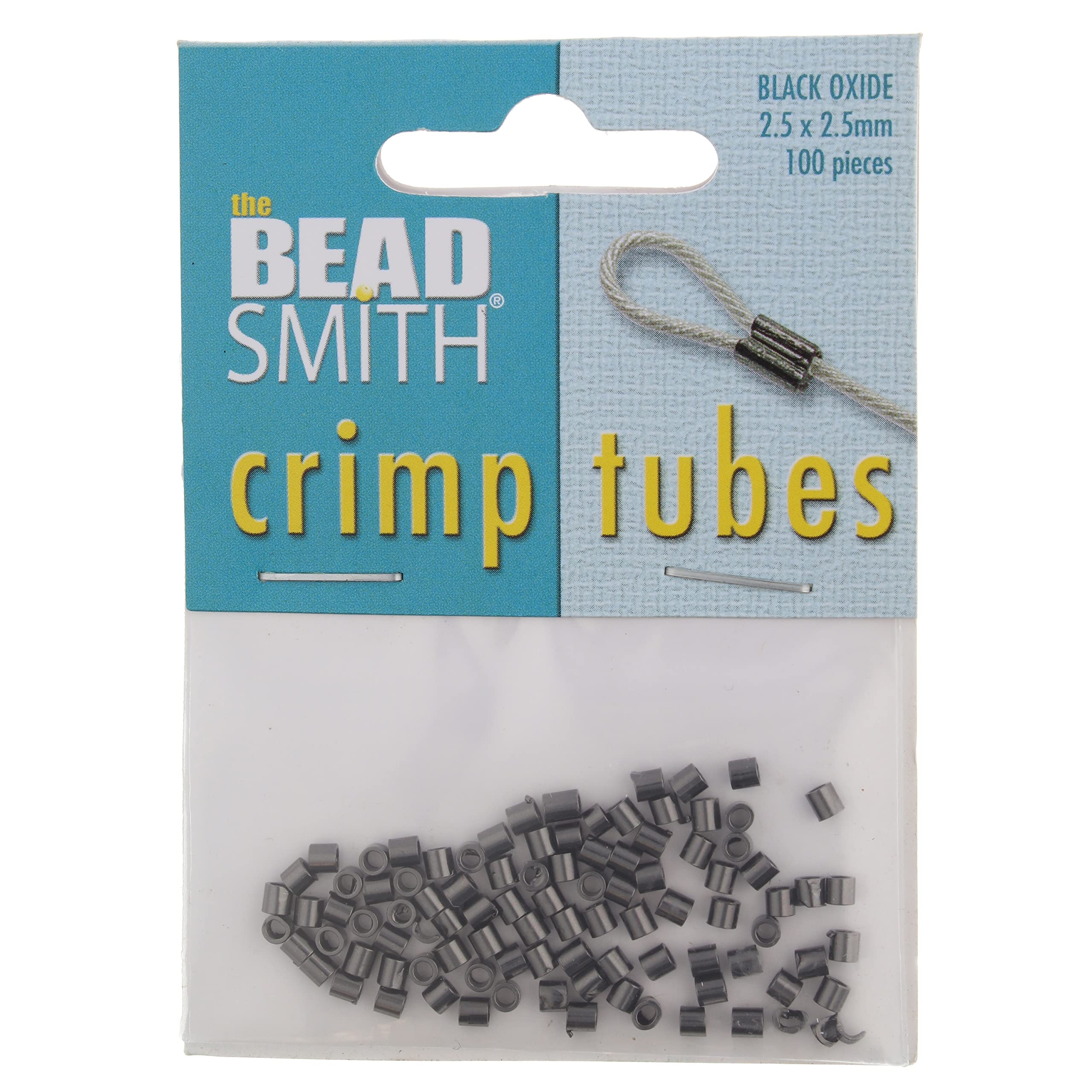 The Beadsmith Koraliki zaciskane do rur, 2,5 x 2,5 mm, 100 sztuk, kolor czarnego tlenku, jednolity kształt cylindryczny, bez ostrych krawędzi, zaprojektowane do zabezpieczenia końcówek przewodów i